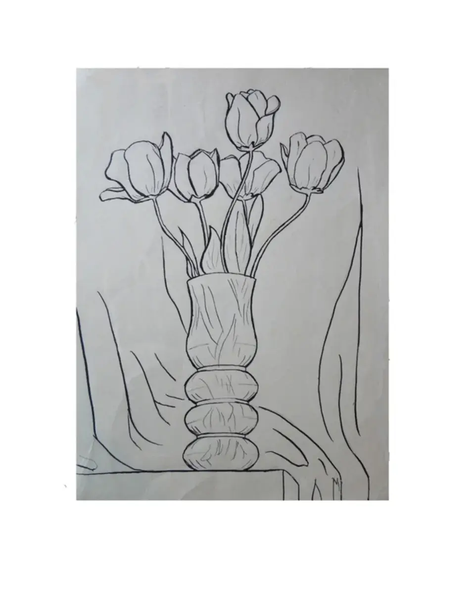 Рисунок карандашом ваза с цветами