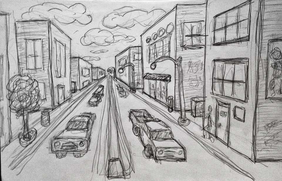 Рисование улицы в перспективе