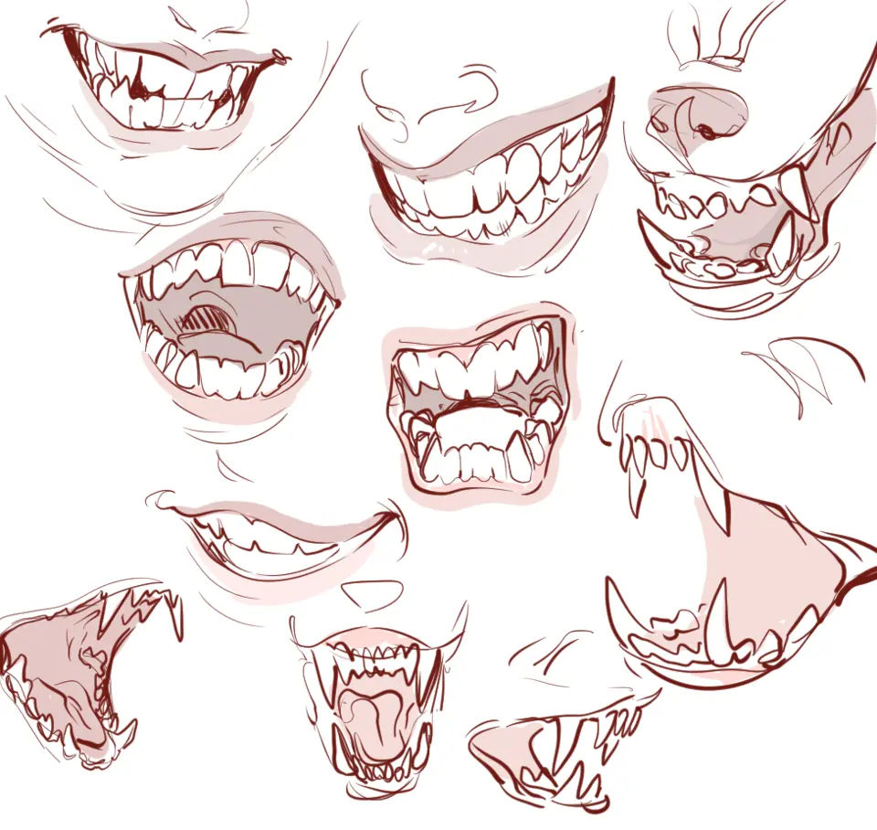 Аниме рот зубы клыки референс