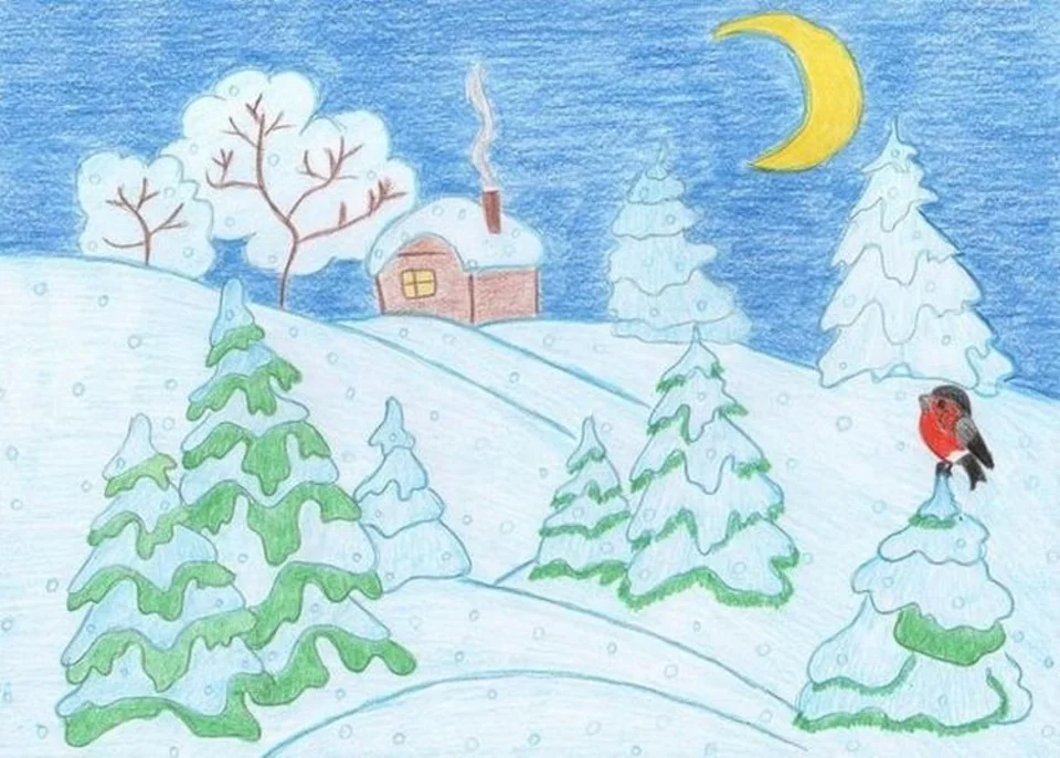 Рисунки детей на тему зима