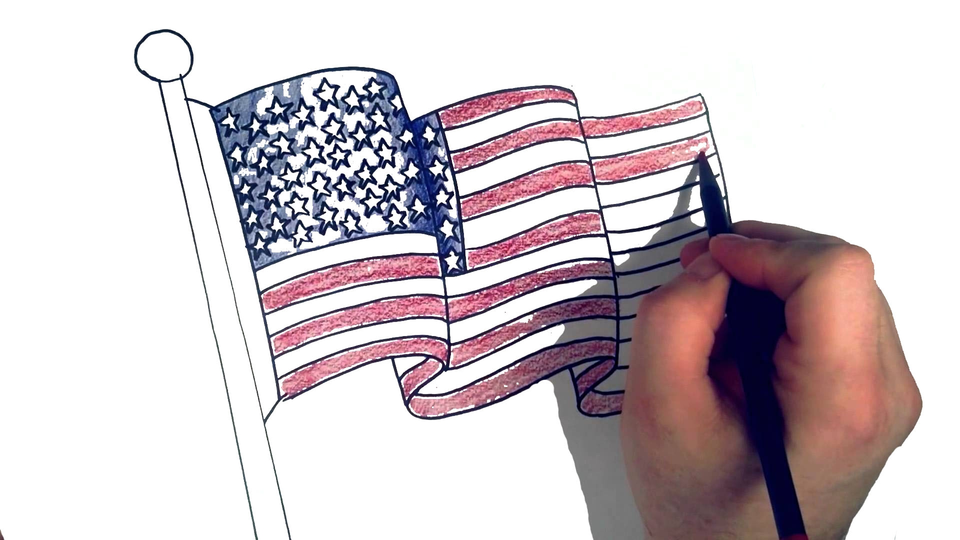Американский флаг рисунок карандашом цветной