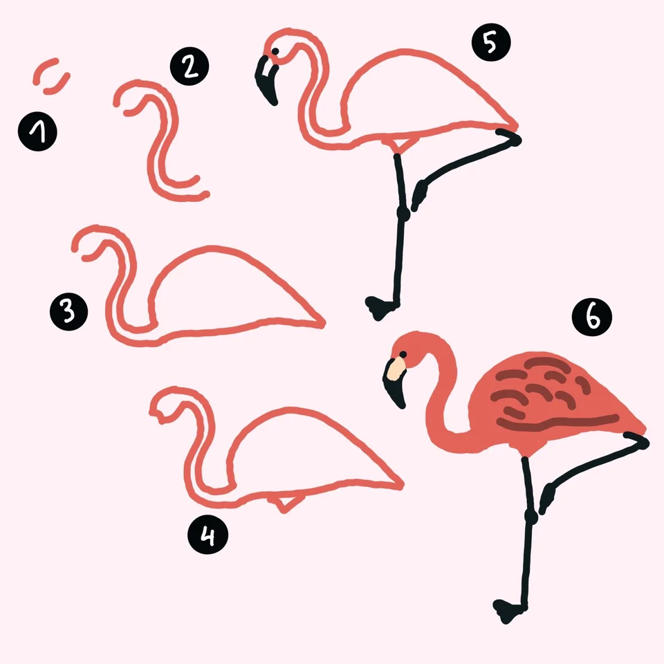 Поэтапное рисование фламинго