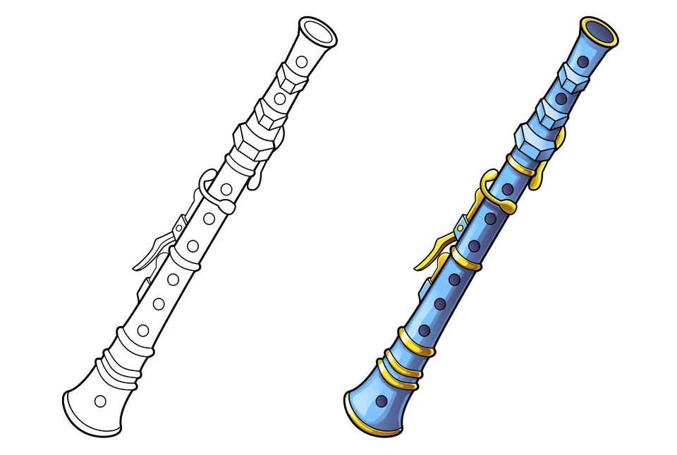 Раскраска фагот кларнет флейта музыкальный инструмент