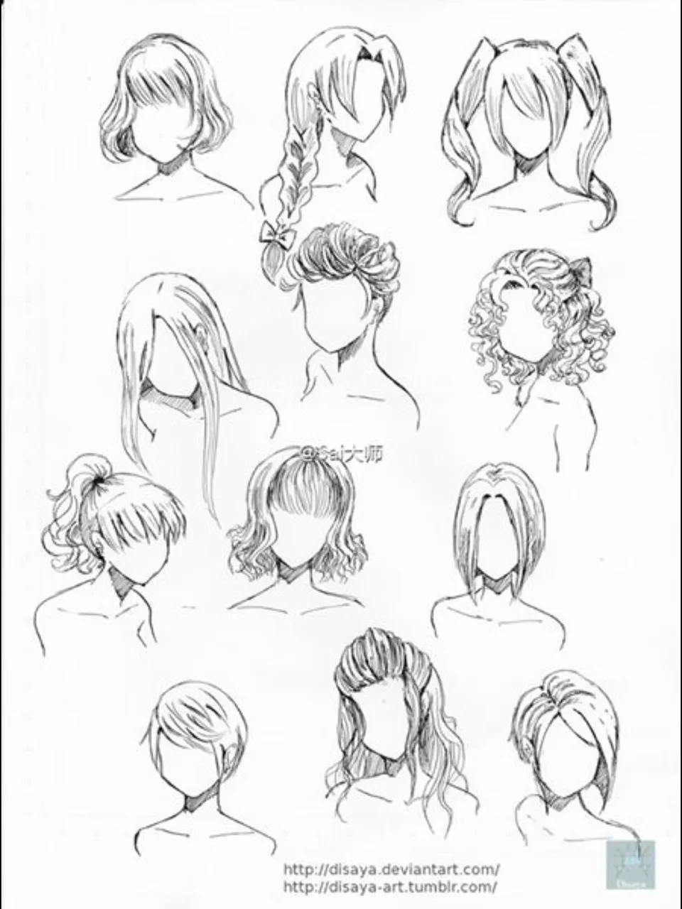 Причёски для рисования аниме
