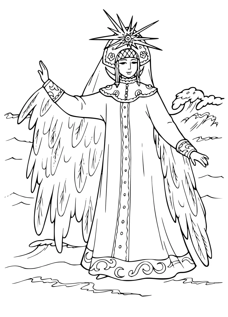 Раскраска царевна лебедь из сказки о царе салтане