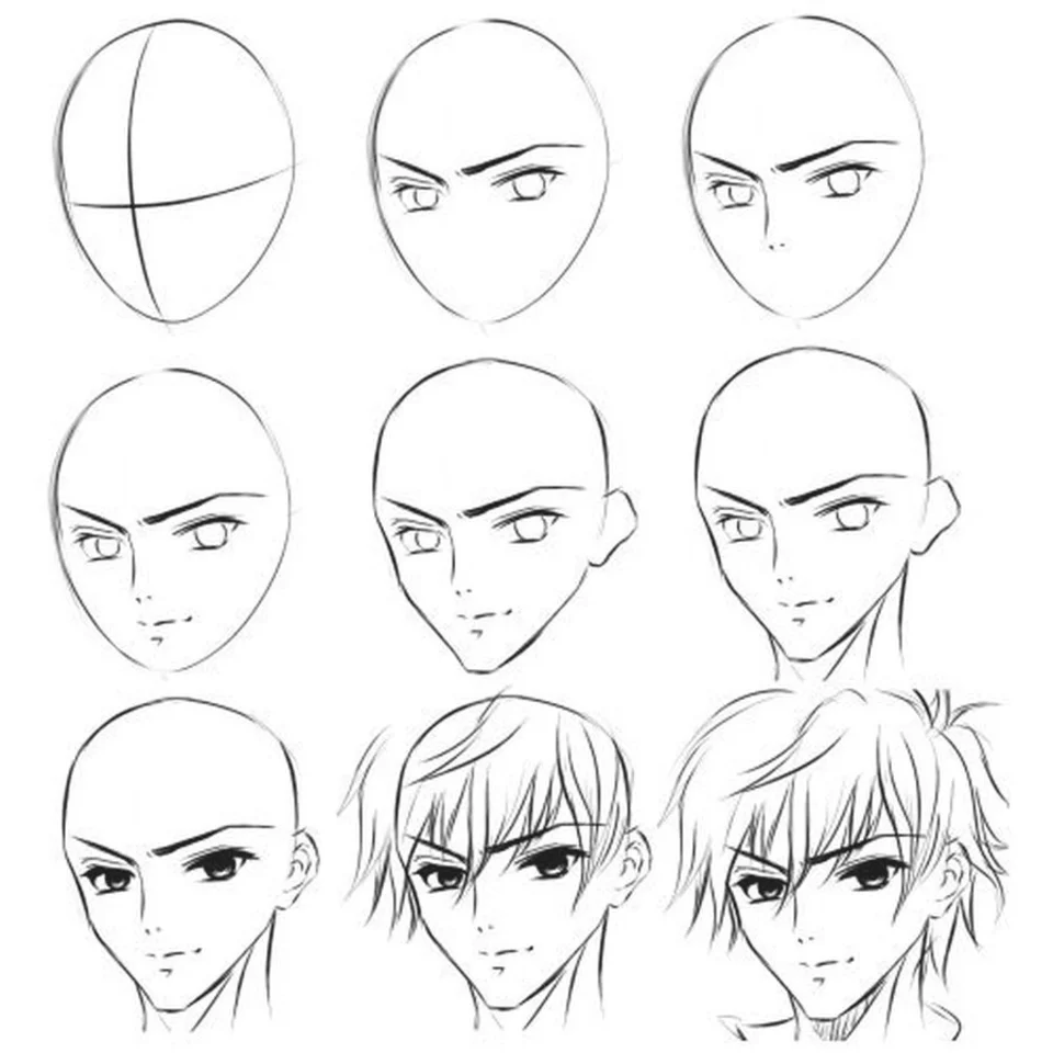 Пошаговое рисование аниме лица