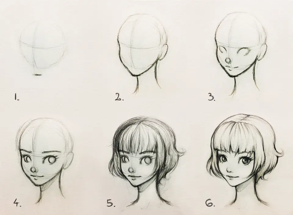 Рисование головы аниме