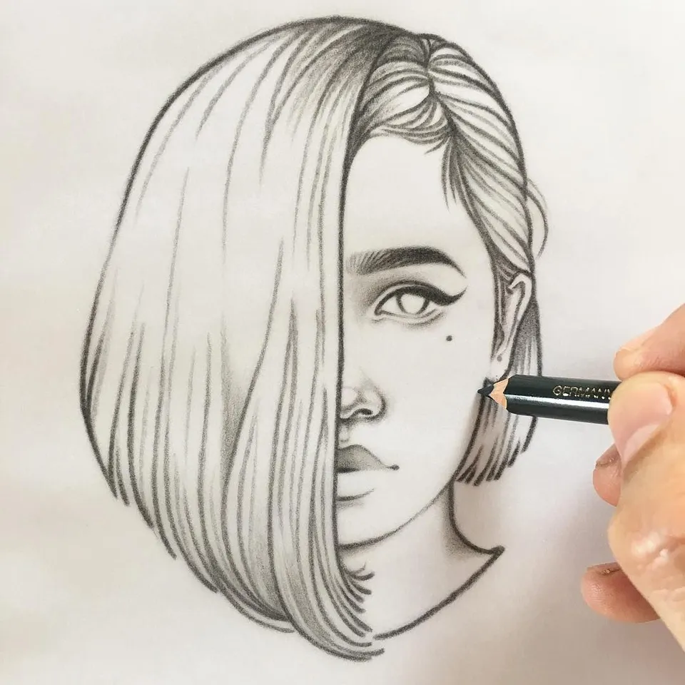 Девушка с каре рисунок карандашом