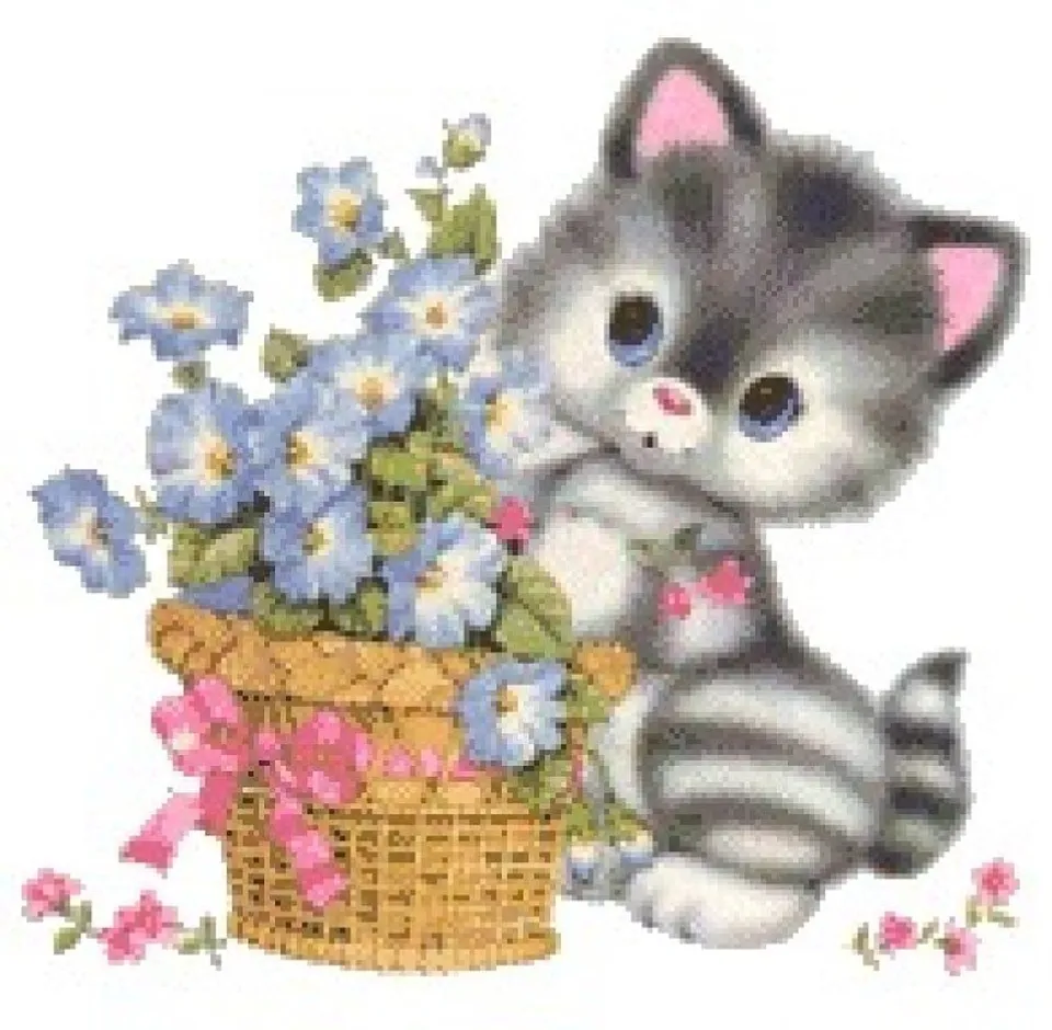 Котенок с цветами на прозрачном фоне