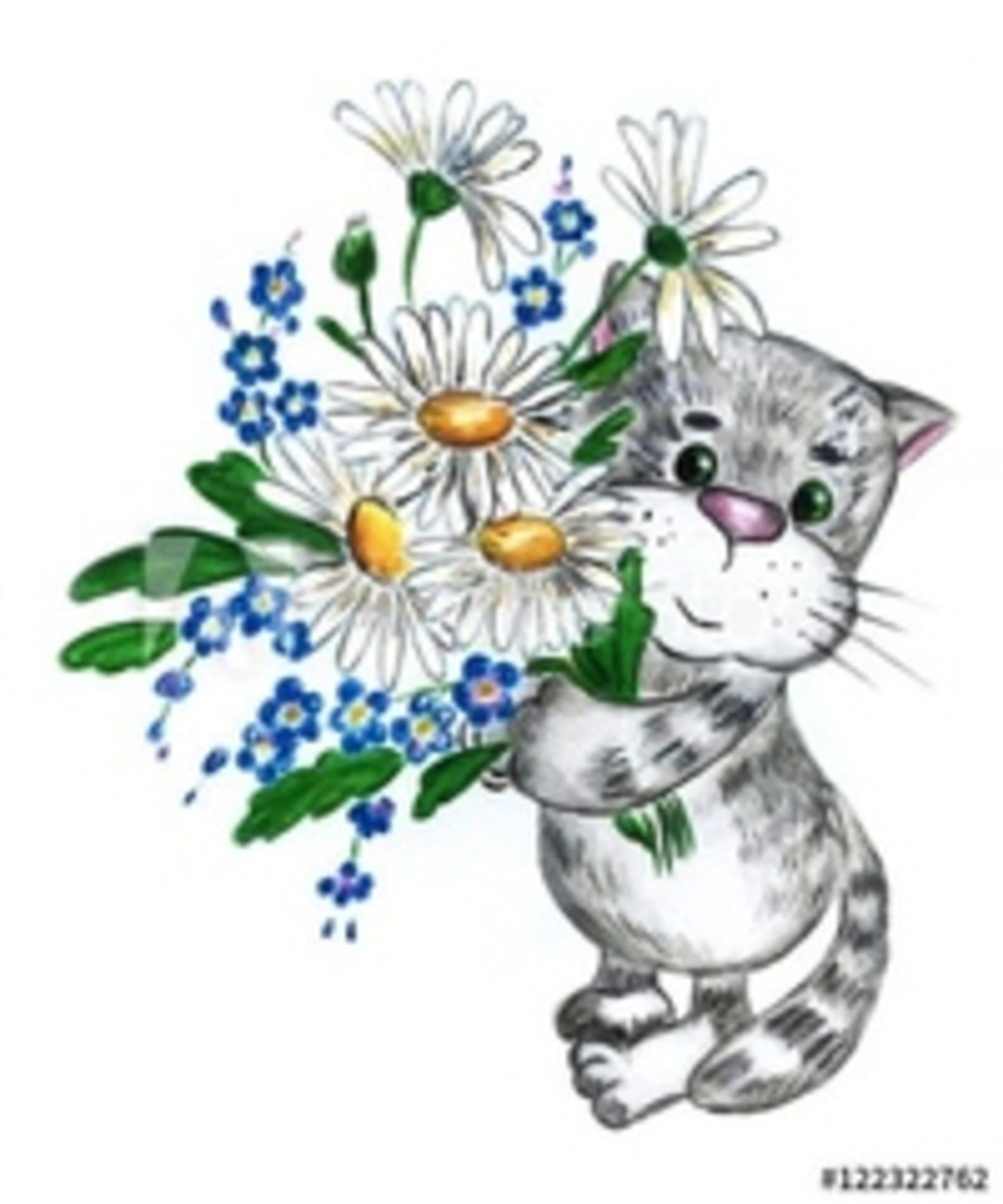 Котик с цветочками