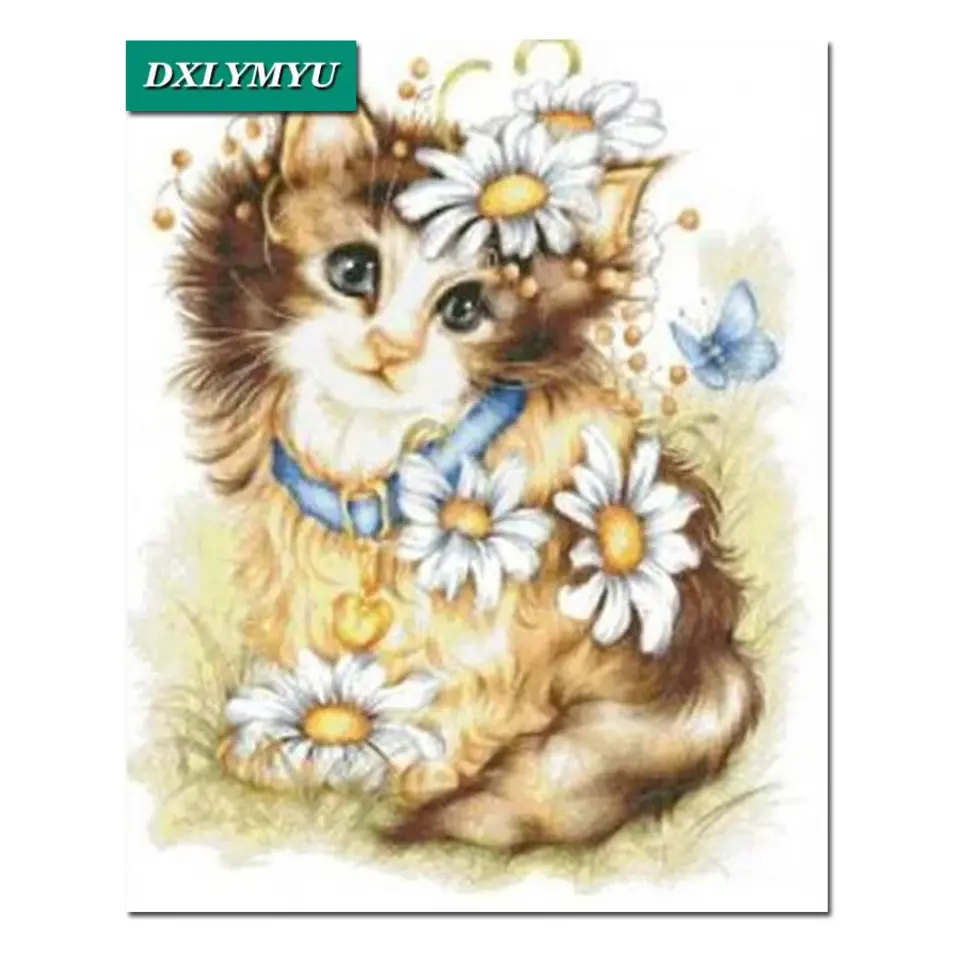 Кот с цветами рисунок