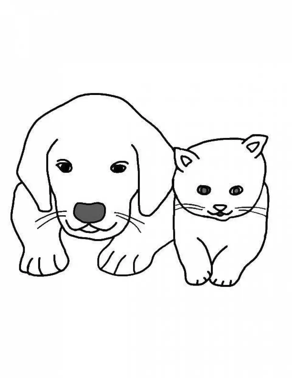 Раскраска котенок и щенок