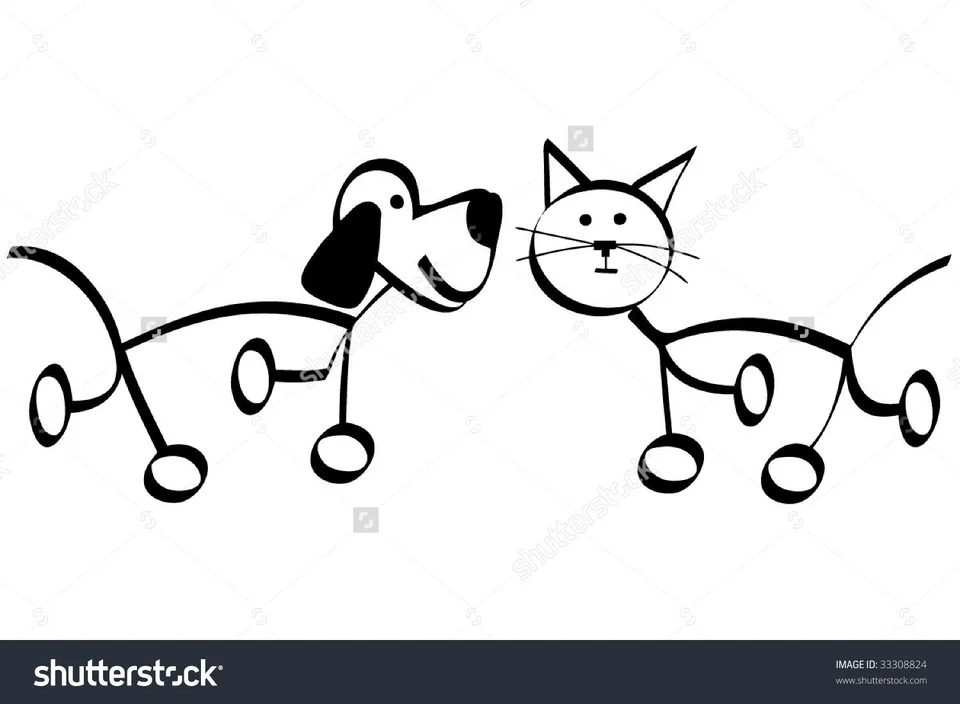 Кошка и собака контур