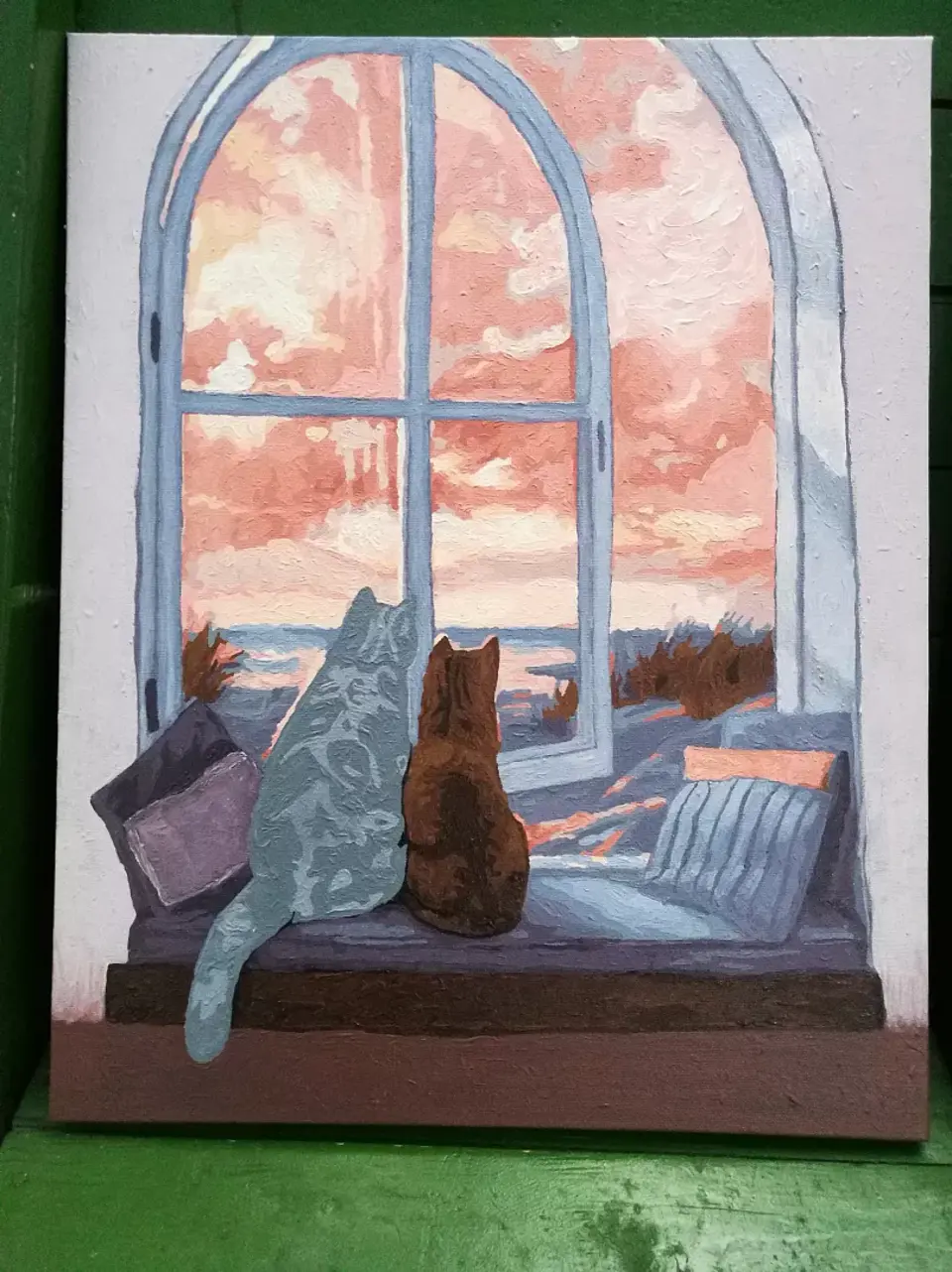 Кошка на окне живопись