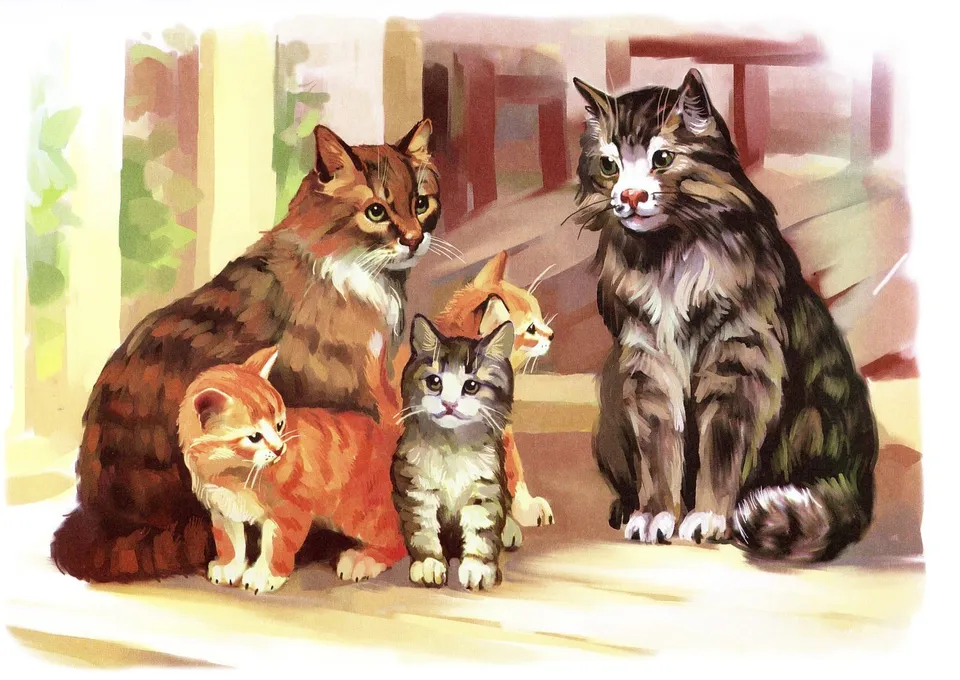 Семья котиков рисунок
