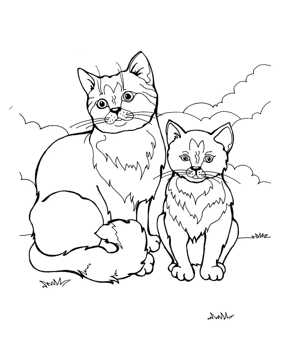 Кошка с котятами раскраска