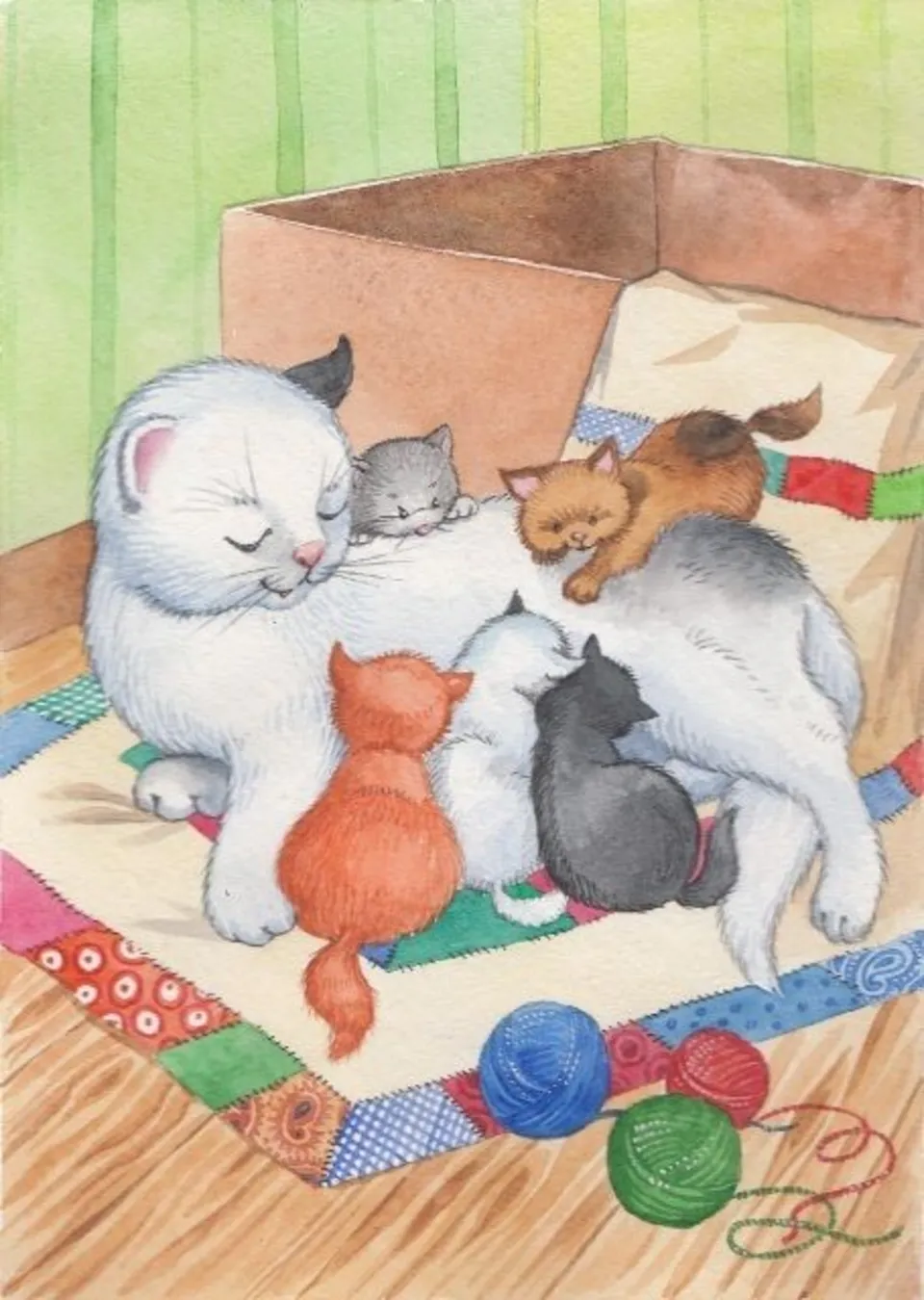 Рисунок кошка кормит котят