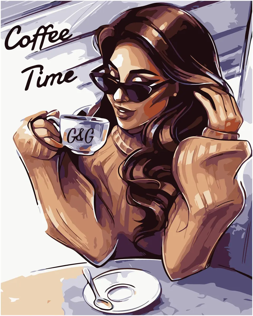 Картина по номерам девушка пьет кофе
