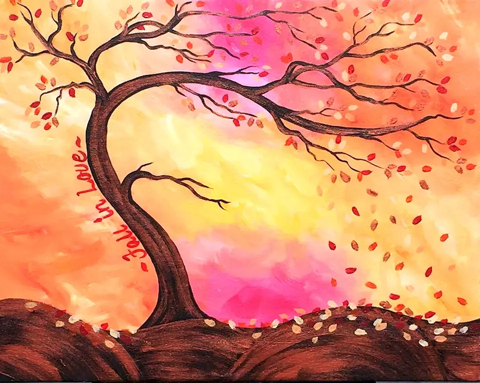 Дерево сакуры красками