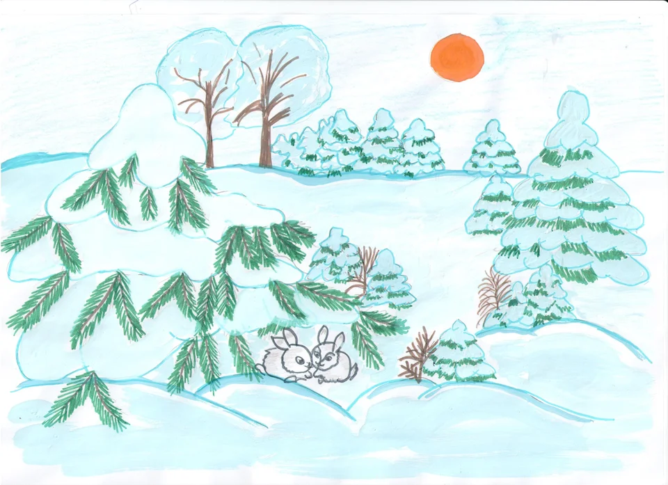 Детские рисунки про зиму