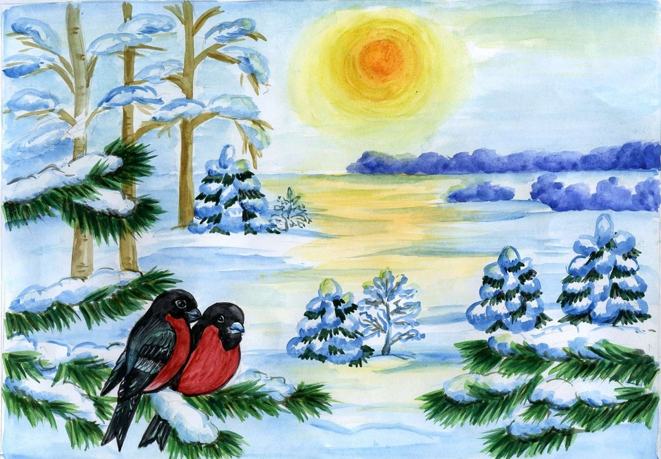 Пейзаж зимний рисунок