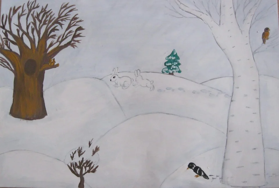Зимний лес рисунок легкий