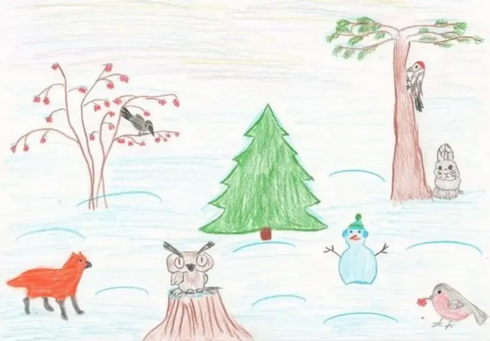 Детские рисунки зимний лес