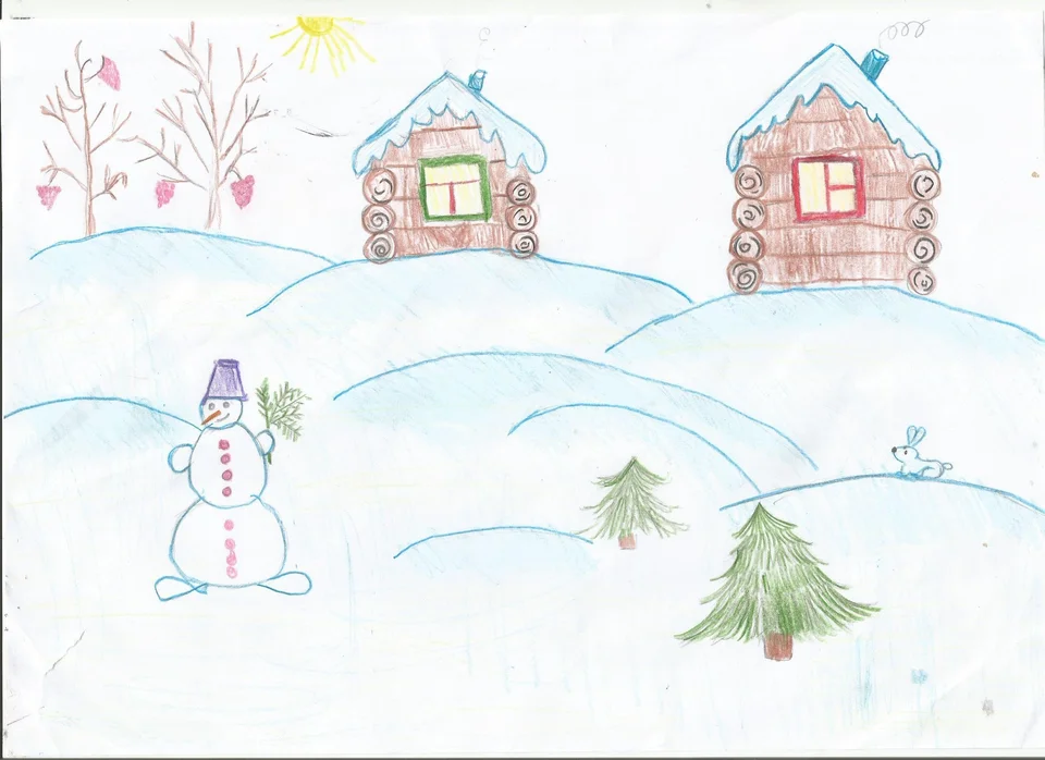 Детские рисунки про зиму
