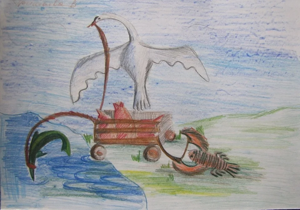Рисунок на тему лебедь и щука