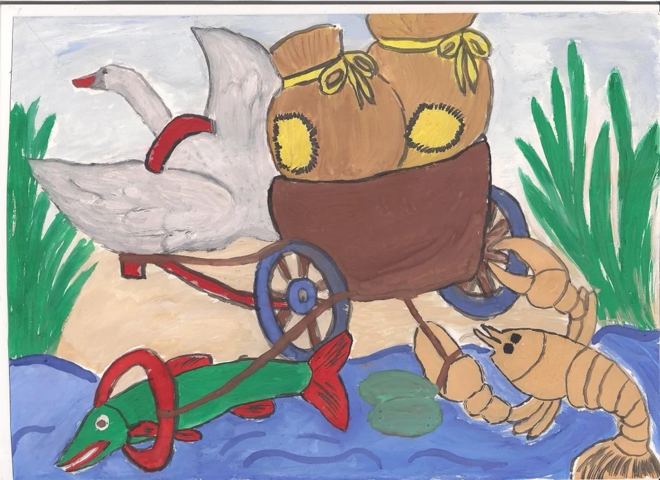 Рисунок на тему лебедь и щука
