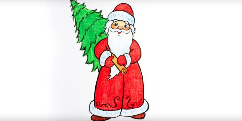Дед мороз с елкой карандашом