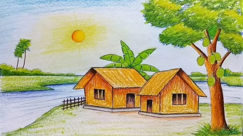 Рисунок легкий лето с домами
