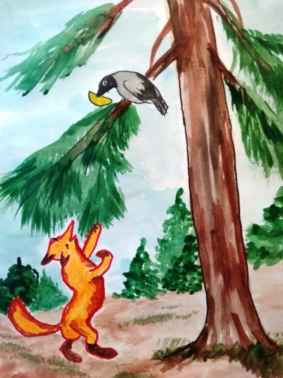 Рисунок к басне крылова ворона и лисица