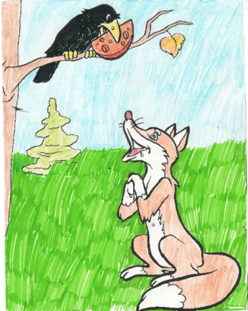 Иллюстрирование басни и. крылова «ворона и лисица»
