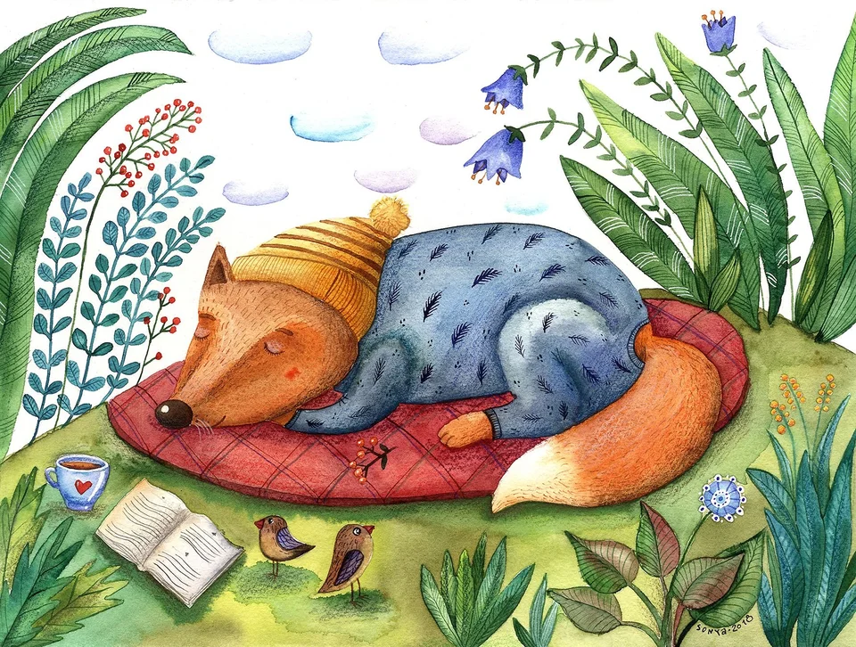 Спящая лисичка рисунок
