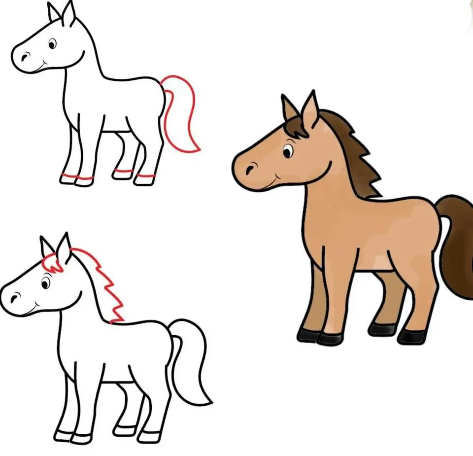 Лошадь поэтапно для детей