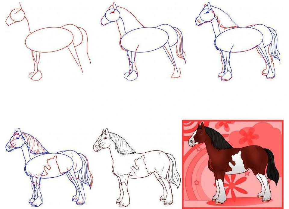 Рисование лошади поэтапно