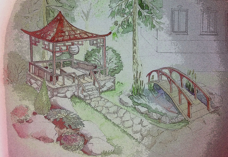 Китайский сад эскиз