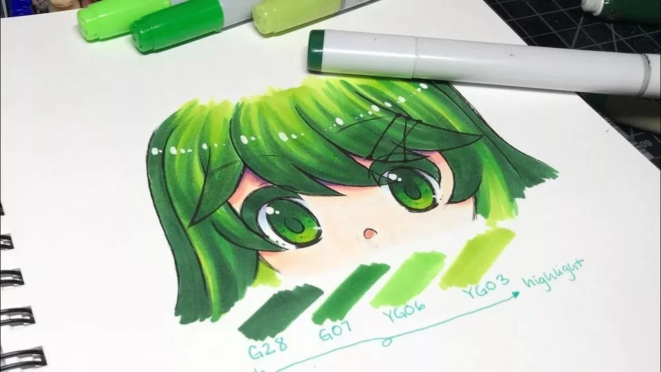 Аниме рисунки для срисовки с зелеными волосами
