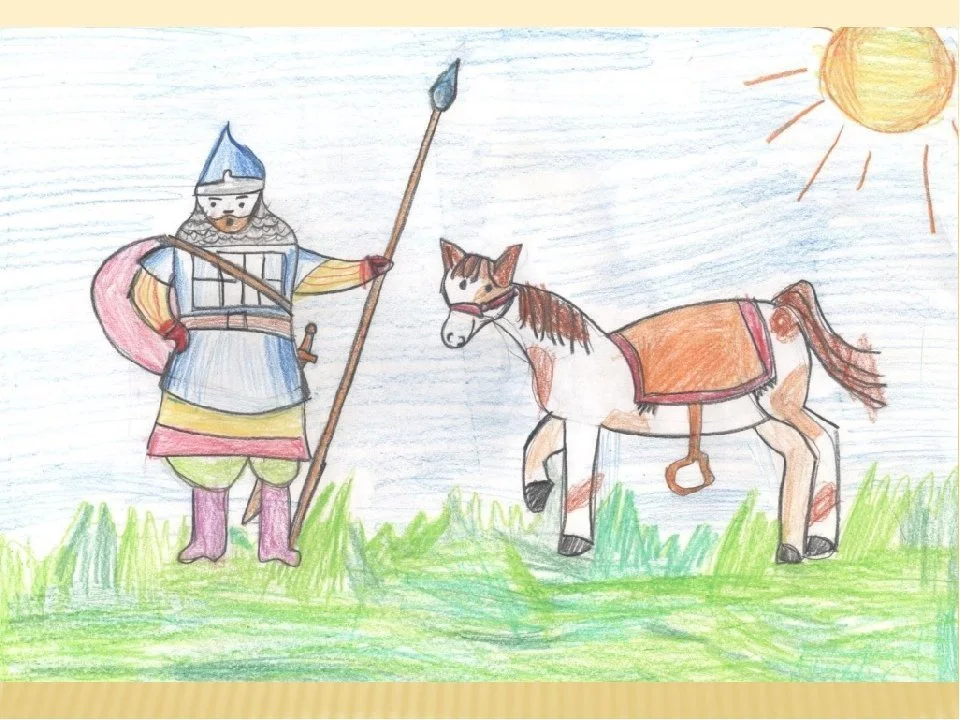 Рисунок богатырь на коне