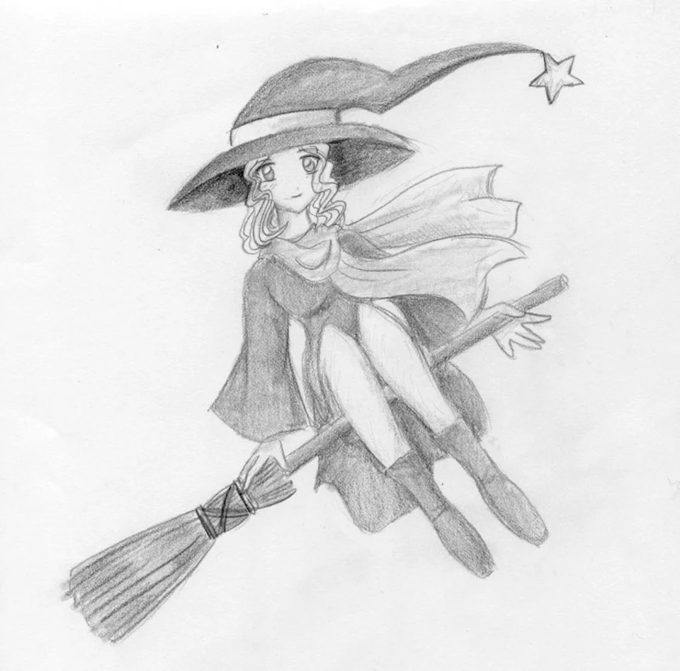 Ведьма рисунок карандашом