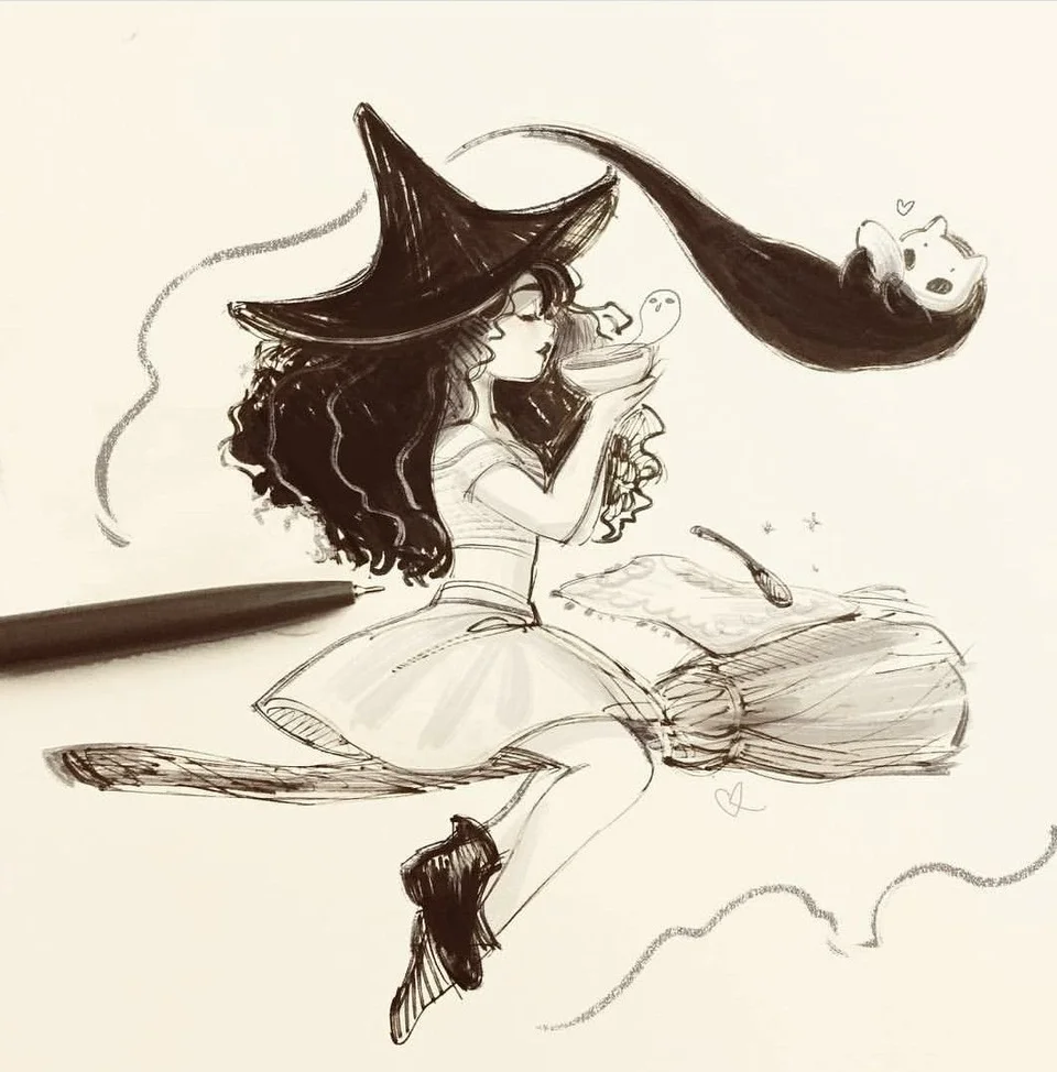 Ведьмочка рисунок карандашом