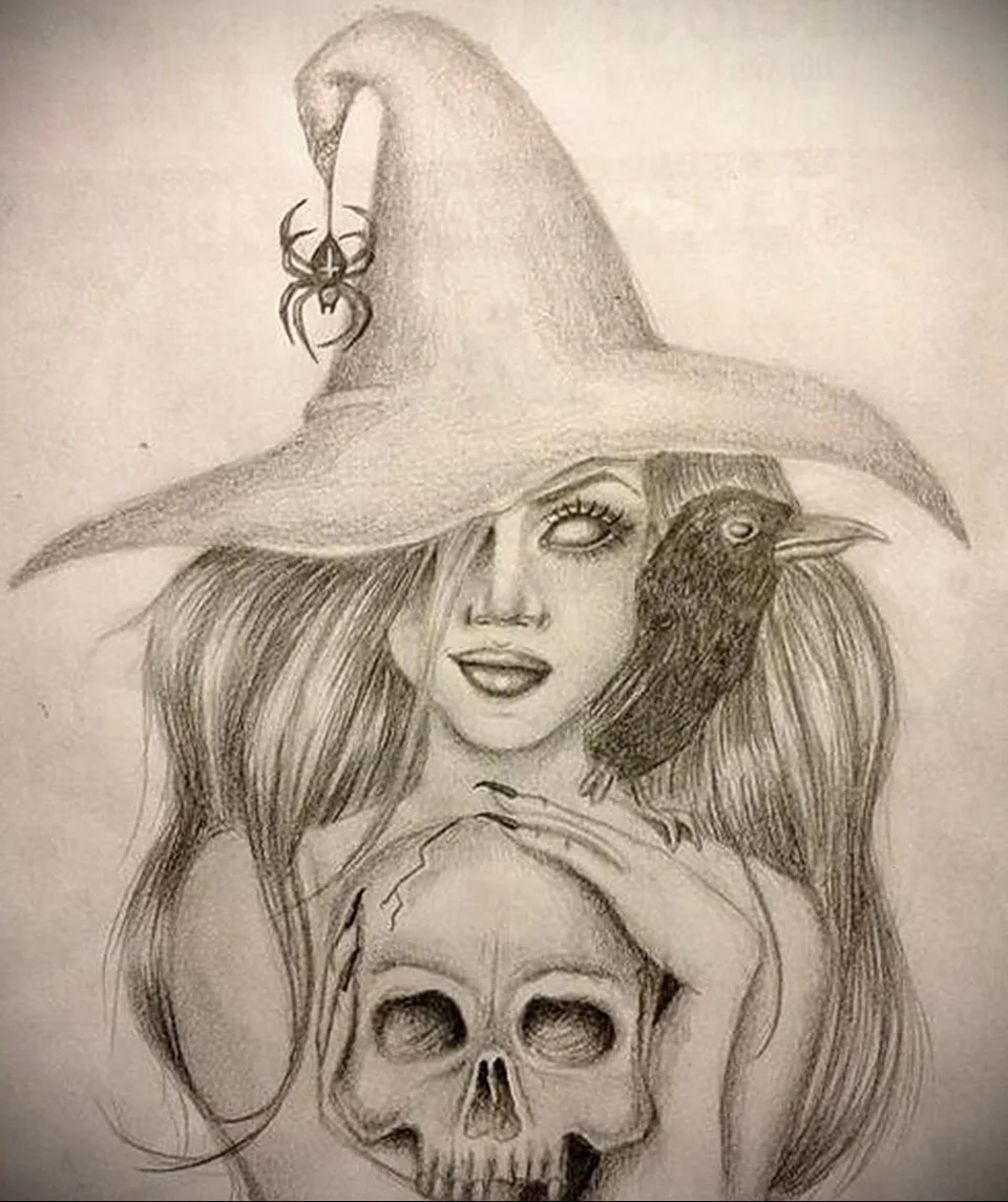 Ведьма рисунок карандашом