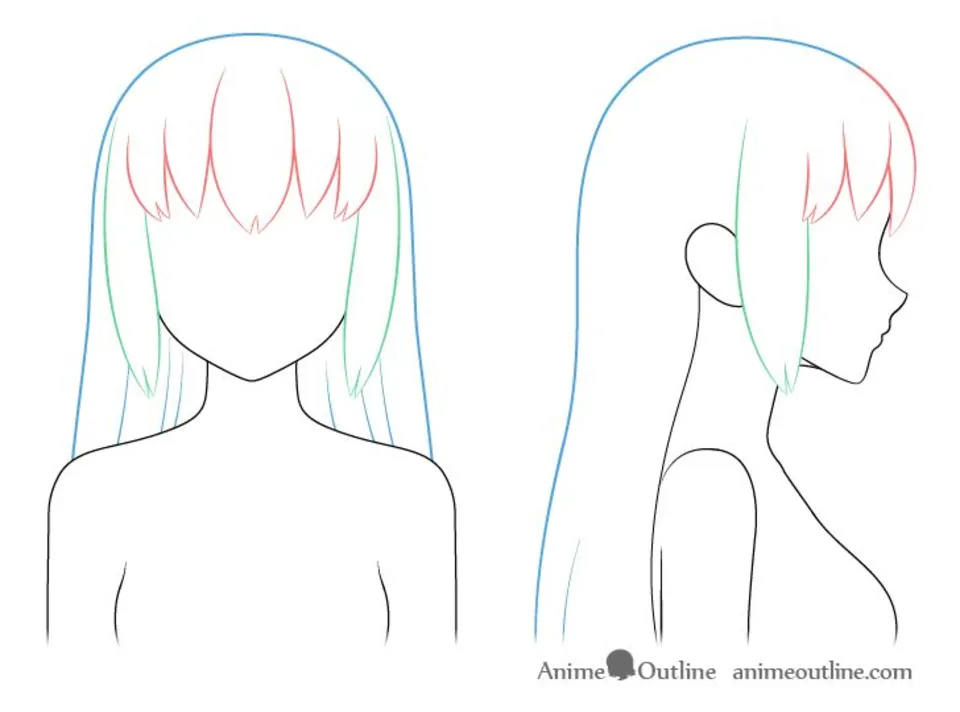 Шаблон волос для рисования аниме