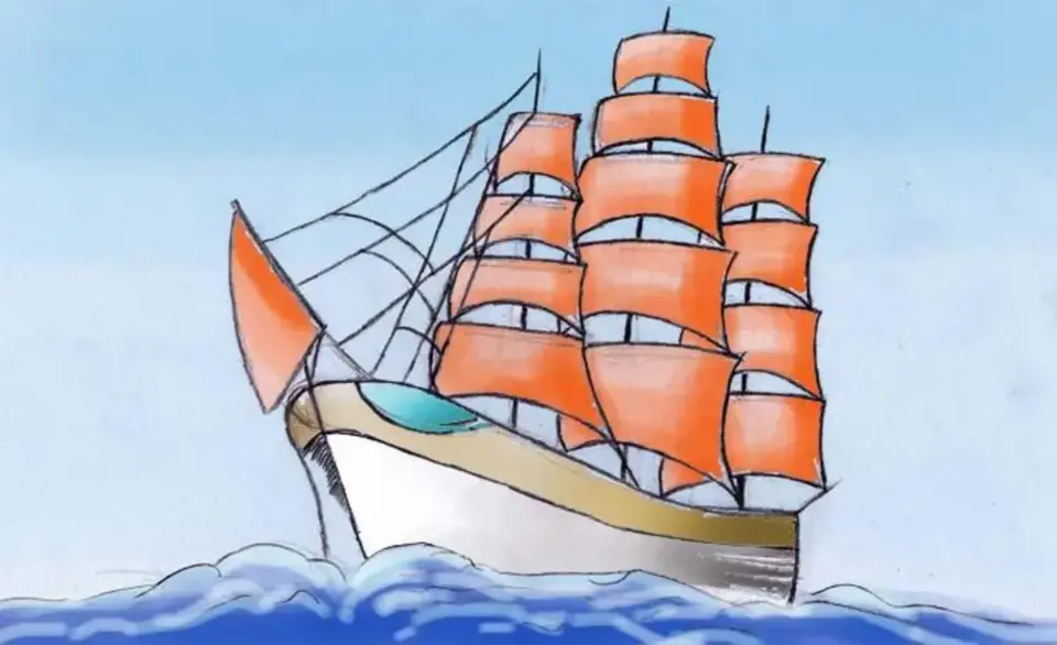 Корабль с парусами рисунок