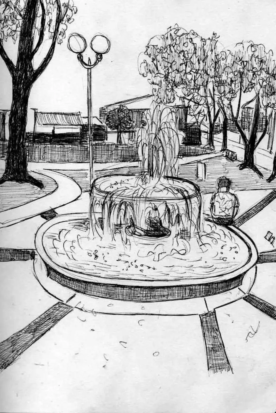 Графические рисунки парк с фонтанами