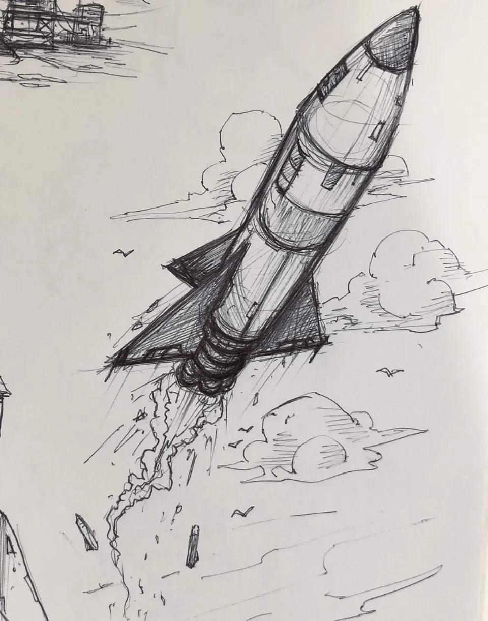 Ракета рисунок карандашом