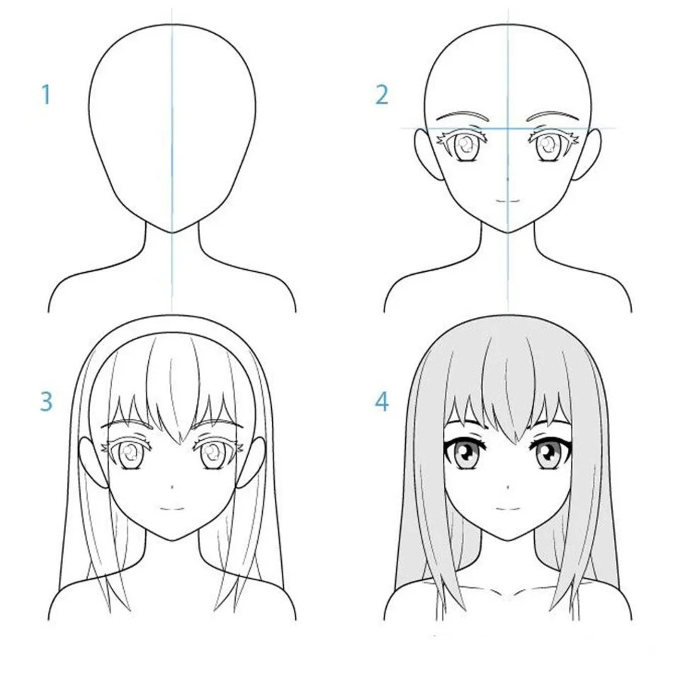 Схема рисования лица аниме