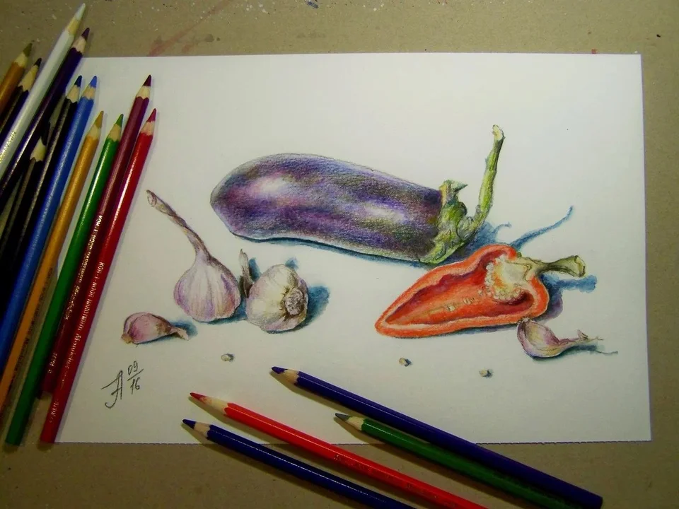 Овощи цветными карандашами