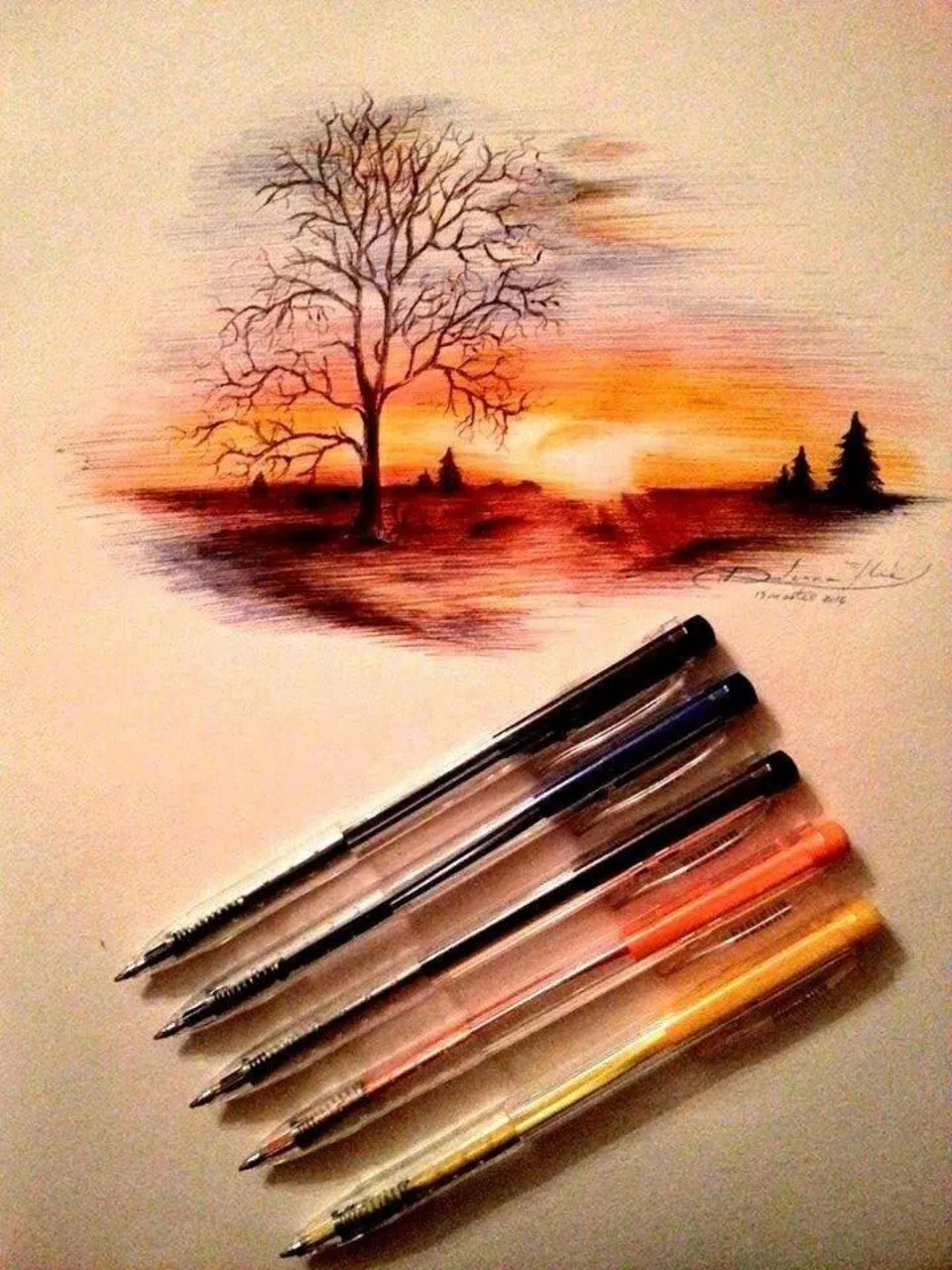 Природа цветными карандашами